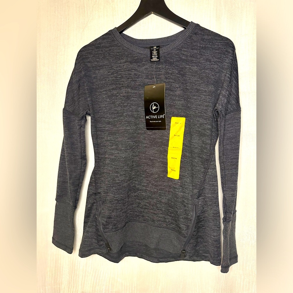 Active Life MEDIUM Sweater -heather charcoal NWT womens zipper